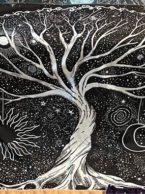Celestial Tree Of Life Tapestry Large Black And White Wall Hanging Boho Decor